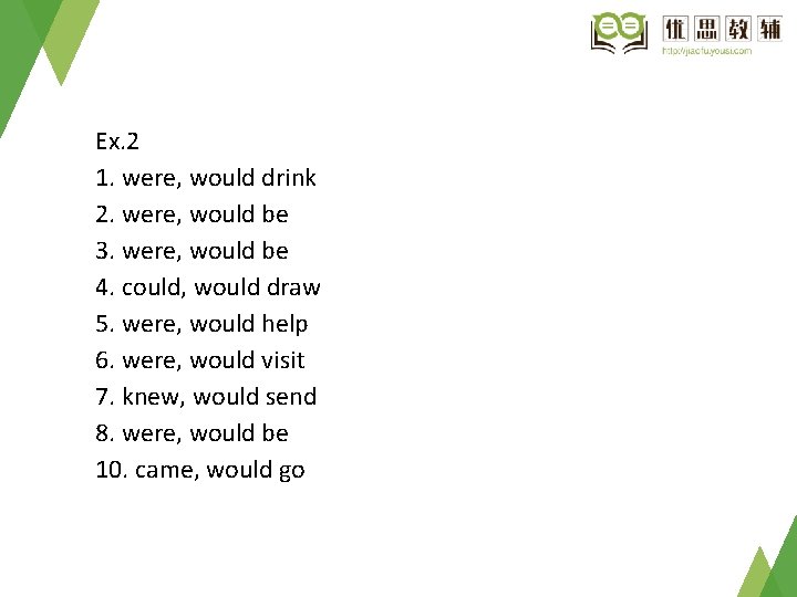 Ex. 2 1. were, would drink 2. were, would be 3. were, would be