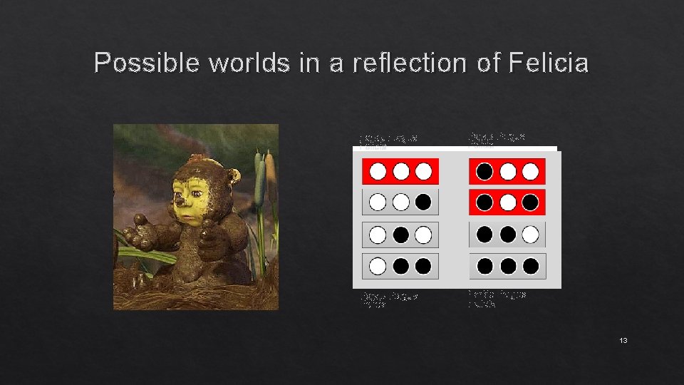 Possible worlds in a reflection of Felicia Farkle Fergus Felicia 13 