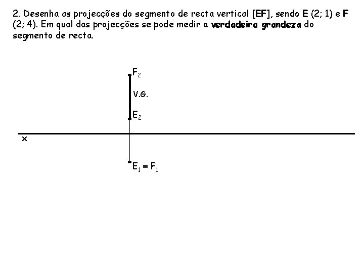 2. Desenha as projecções do segmento de recta vertical [EF], sendo E (2; 1)