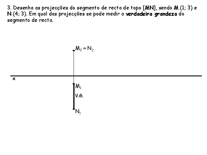 3. Desenha as projecções do segmento de recta de topo [MN], sendo M (1;