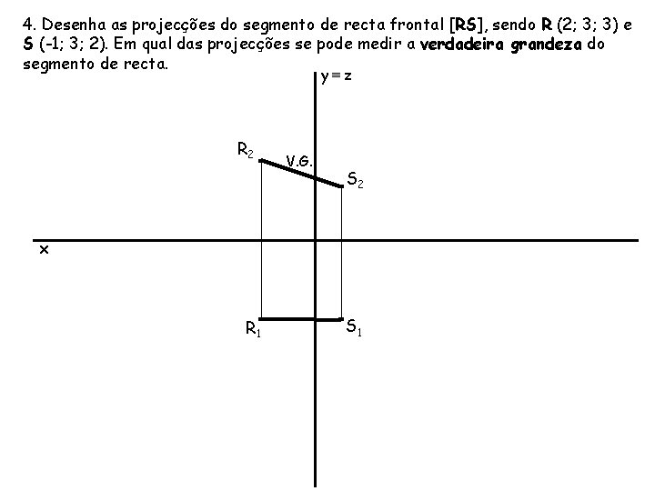 4. Desenha as projecções do segmento de recta frontal [RS], sendo R (2; 3;