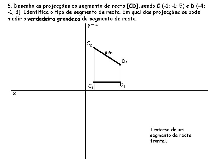 6. Desenha as projecções do segmento de recta [CD], sendo C (-1; 5) e