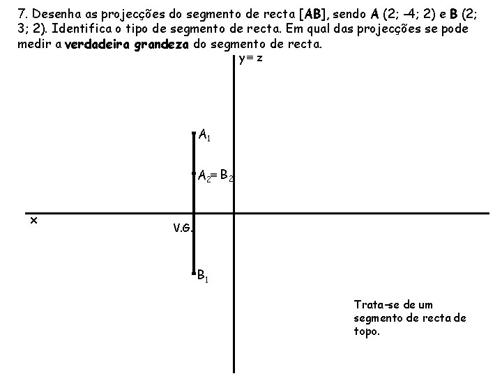 7. Desenha as projecções do segmento de recta [AB], sendo A (2; -4; 2)