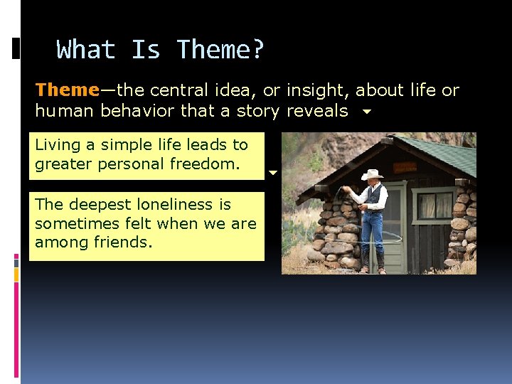 What Is Theme? Theme—the central idea, or insight, about life or human behavior that