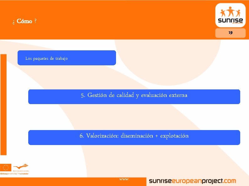 ¿ Cómo ? 19 Los paquetes de trabajo 5. Gestión de calidad y evaluación