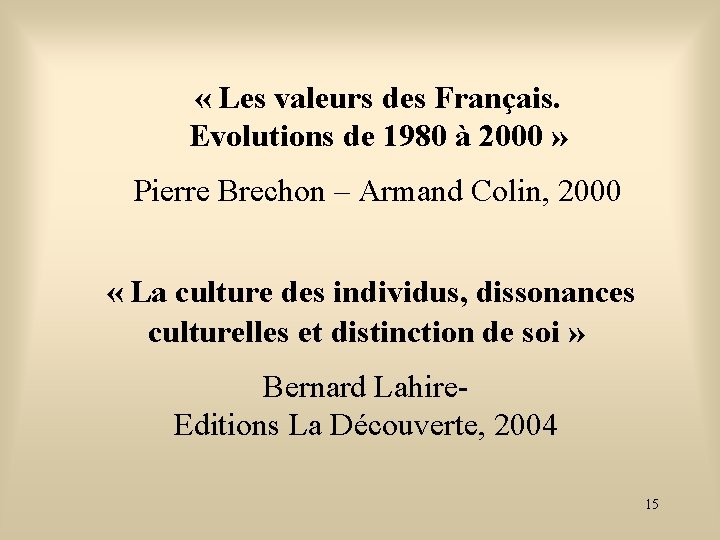  « Les valeurs des Français. Evolutions de 1980 à 2000 » Pierre Brechon