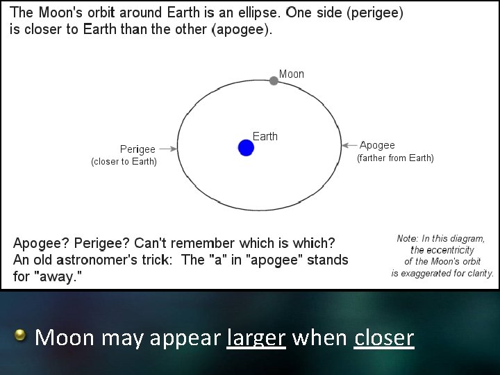 Moon may appear larger when closer 