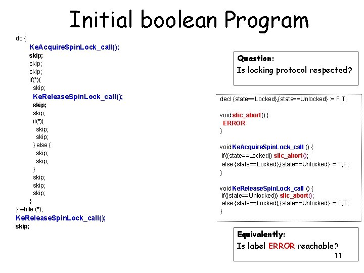 Initial boolean Program do { Ke. Acquire. Spin. Lock_call(); skip; if(*){ skip; Ke. Release.