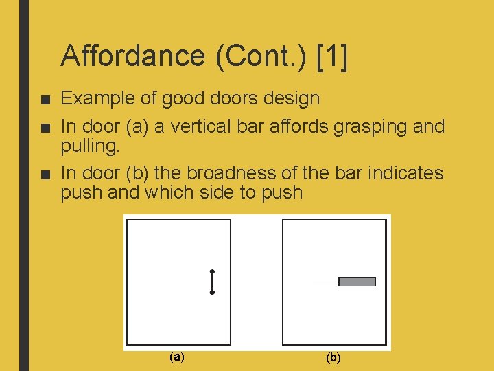 Affordance (Cont. ) [1] ■ Example of good doors design ■ In door (a)