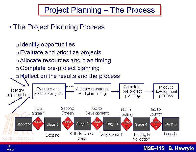 Project Planning – The Process • The Project Planning Process Identify opportunities q Evaluate