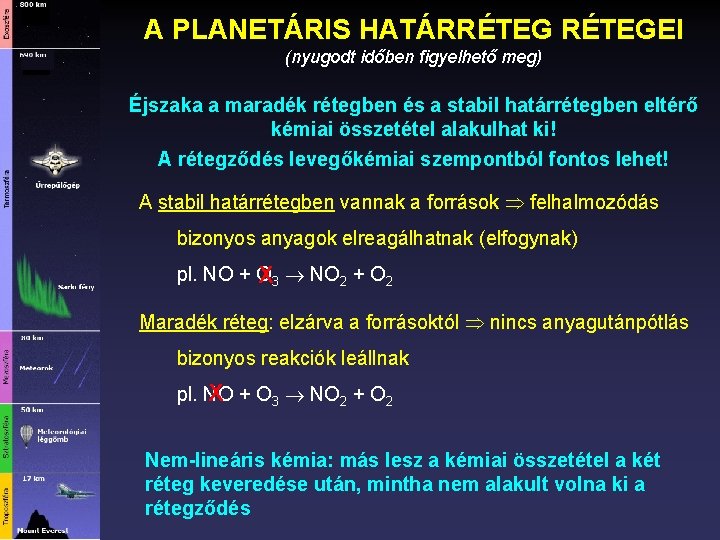 A PLANETÁRIS HATÁRRÉTEGEI (nyugodt időben figyelhető meg) Éjszaka a maradék rétegben és a stabil