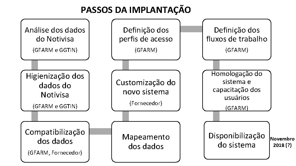 PASSOS DA IMPLANTAÇÃO Análise dos dados do Notivisa Definição dos perfis de acesso Definição