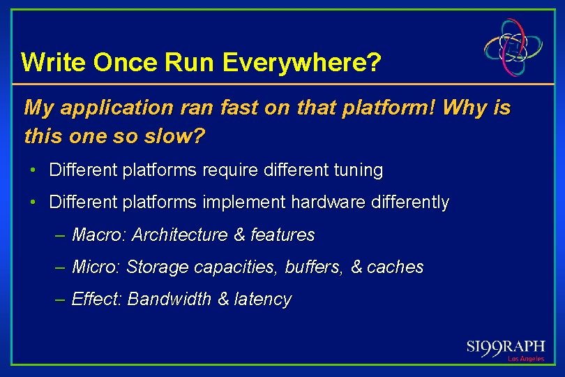 Write Once Run Everywhere? My application ran fast on that platform! Why is this