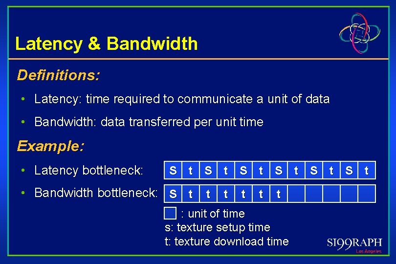 Latency & Bandwidth Definitions: • Latency: time required to communicate a unit of data