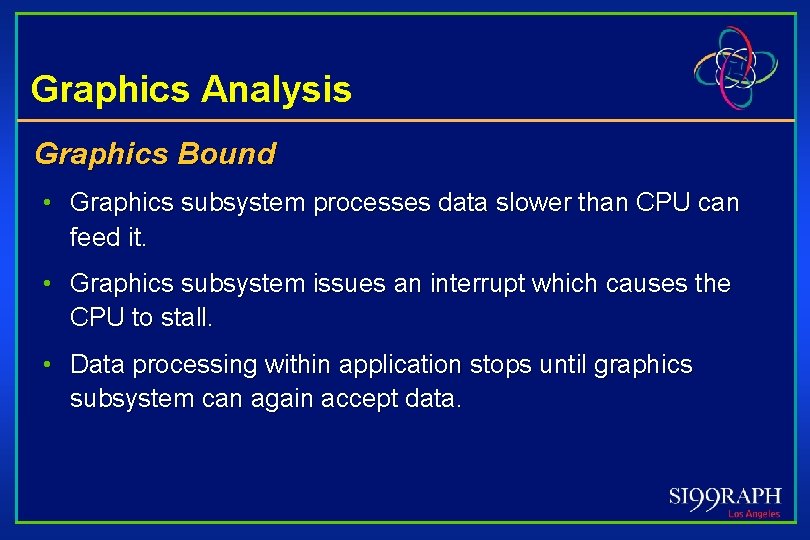 Graphics Analysis Graphics Bound • Graphics subsystem processes data slower than CPU can feed