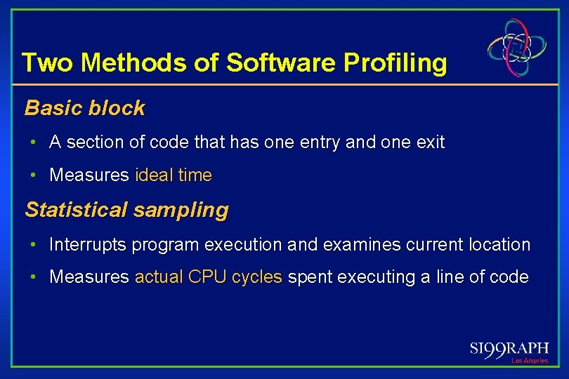 Two Methods of Software Profiling Basic block • A section of code that has