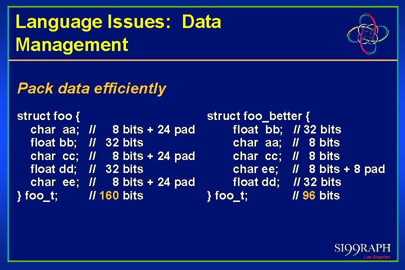 Language Issues: Data Management Pack data efficiently struct foo { char aa; float bb;