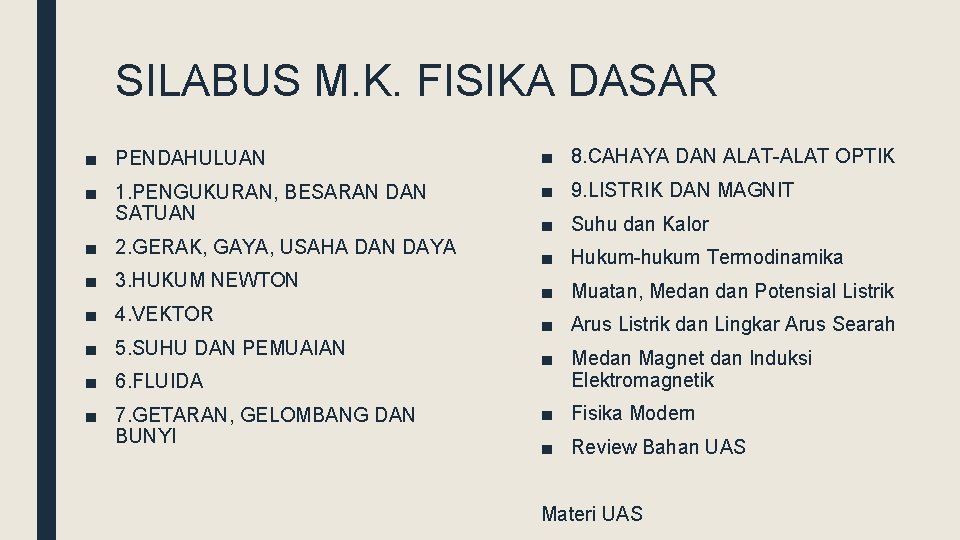 SILABUS M. K. FISIKA DASAR ■ PENDAHULUAN ■ 8. CAHAYA DAN ALAT-ALAT OPTIK ■