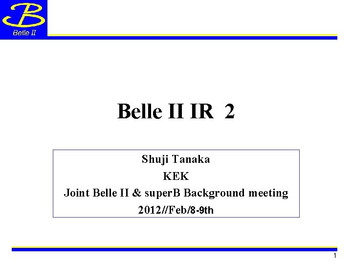 Belle II IR 2 Shuji Tanaka KEK Joint Belle II & super. B Background