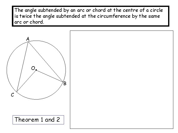 The angle subtended by an arc or chord at the centre of a circle