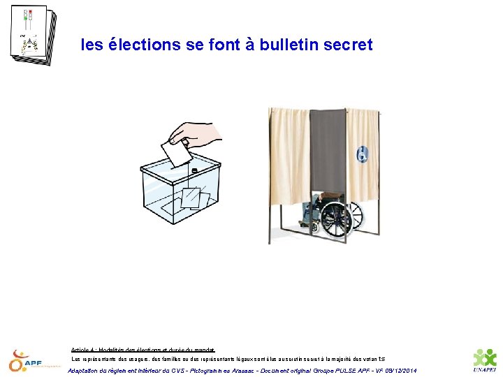 les élections se font à bulletin secret Article 4 : Modalités des élections et