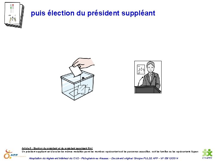 puis élection du président suppléant Article 5 : Election du président et du président