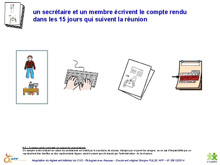 un secrétaire et un membre écrivent le compte rendu dans les 15 jours qui