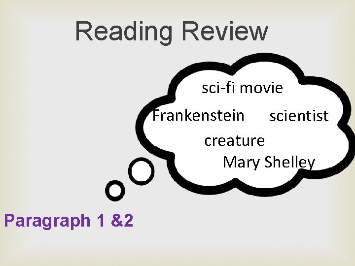 Reading Review sci-fi movie Frankenstein scientist creature Mary Shelley Paragraph 1 &2 