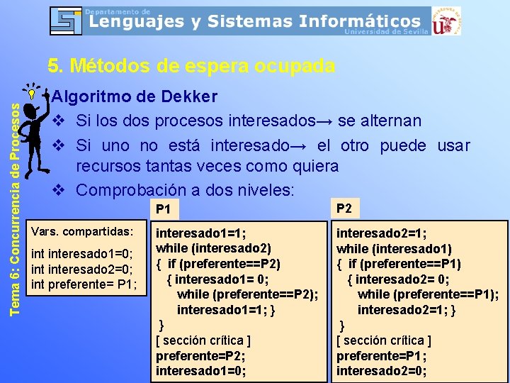 Tema 6: Concurrencia de Procesos 5. Métodos de espera ocupada Algoritmo de Dekker v