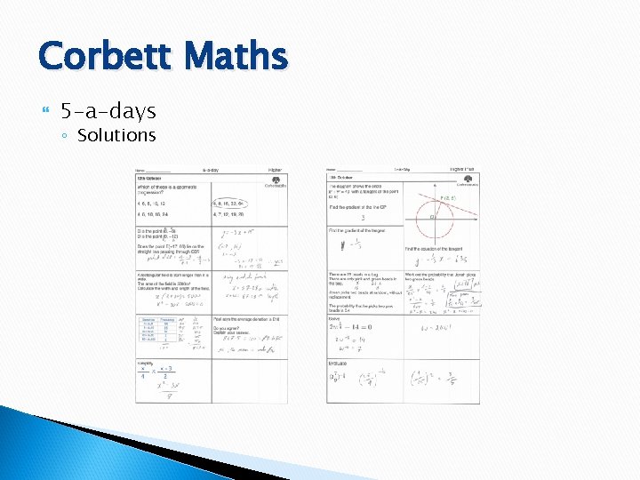 Corbett Maths 5 -a-days ◦ Solutions 