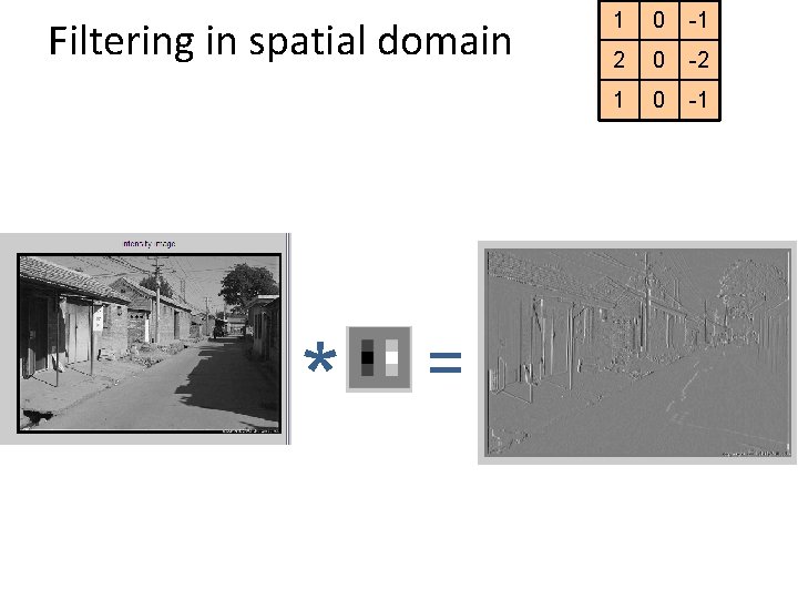Filtering in spatial domain * = 1 0 -1 2 0 -2 1 0