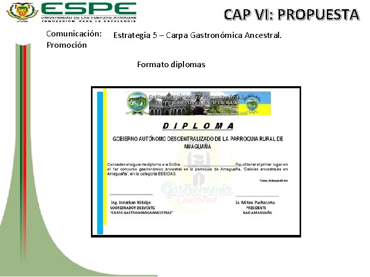 CAP VI: PROPUESTA Comunicación: Estrategia 5 – Carpa Gastronómica Ancestral. Promoción Formato diplomas 