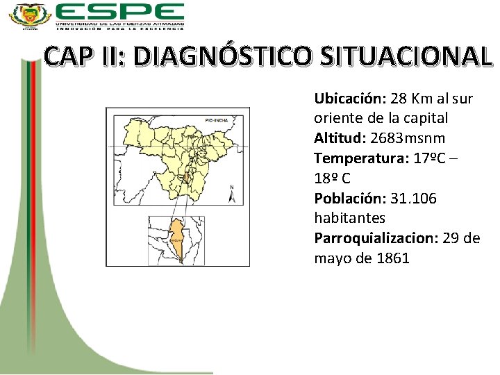 CAP II: DIAGNÓSTICO SITUACIONAL Ubicación: 28 Km al sur oriente de la capital Altitud: