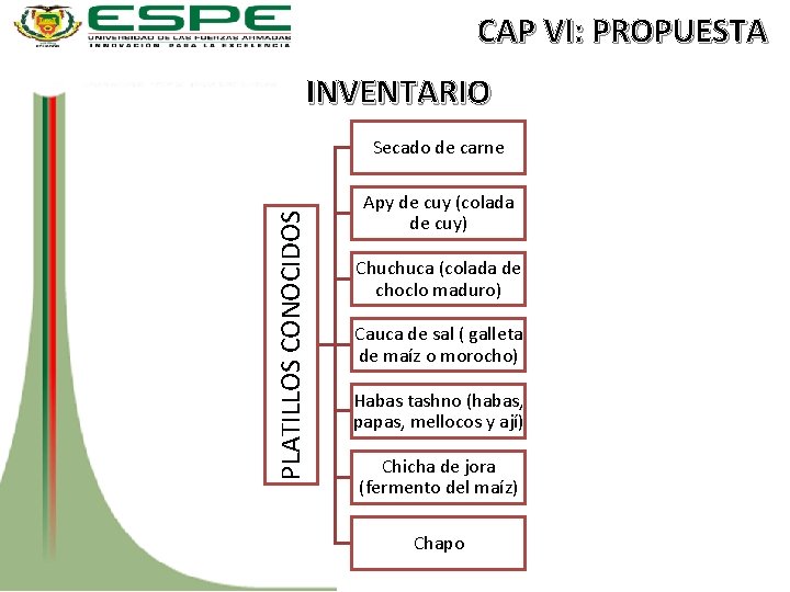 CAP VI: PROPUESTA INVENTARIO PLATILLOS CONOCIDOS Secado de carne Apy de cuy (colada de