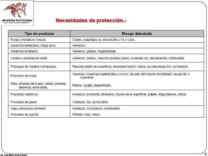 Necesidades de protección. - Ing. Juan Alberto Paucar Rupay 3 