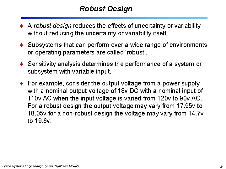 System Synthesis Module Space Systems Engineering version 1