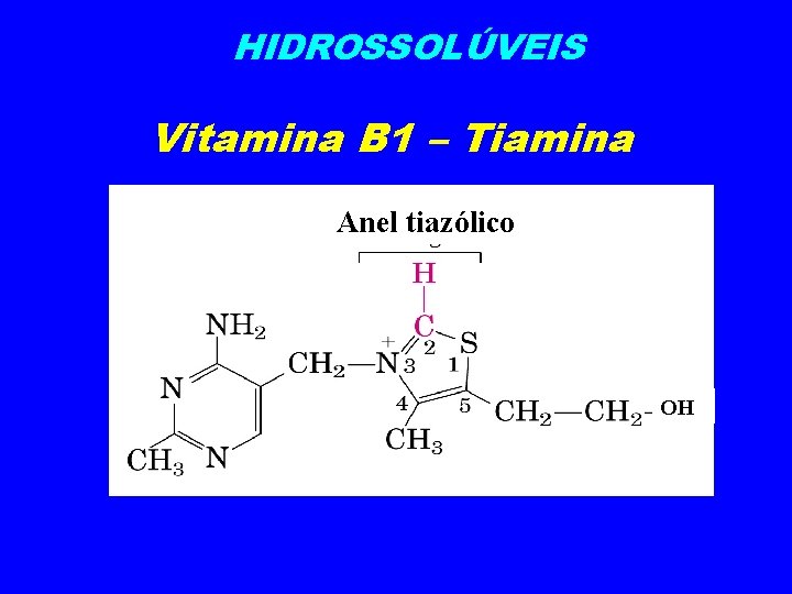 HIDROSSOLÚVEIS Vitamina B 1 – Tiamina Anel tiazólico OH 