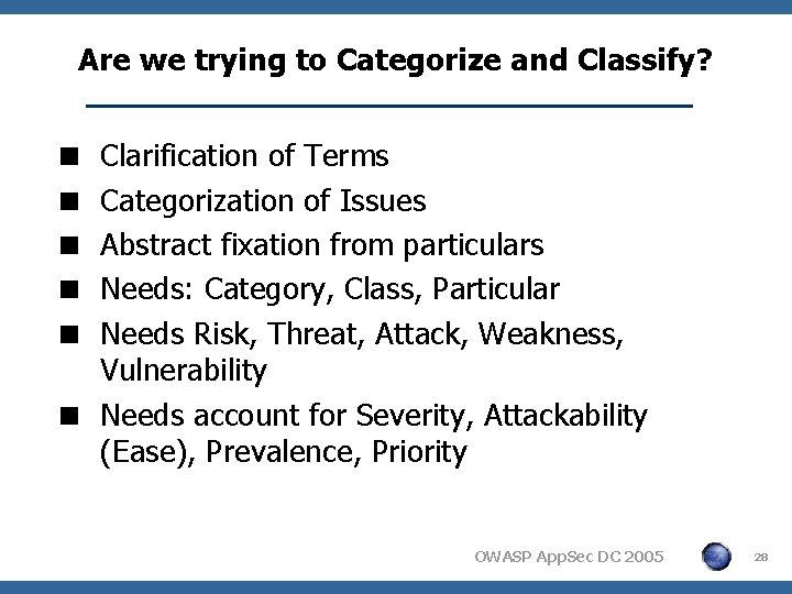 Are we trying to Categorize and Classify? Clarification of Terms Categorization of Issues Abstract