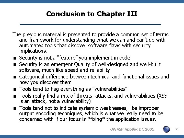 Conclusion to Chapter III The previous material is presented to provide a common set