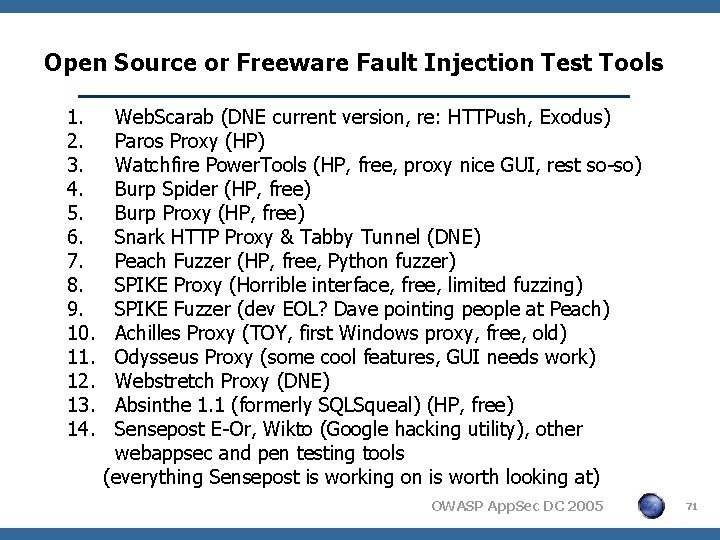 Open Source or Freeware Fault Injection Test Tools 1. 2. 3. 4. 5. 6.