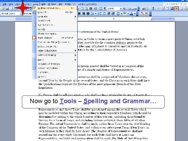 Now go to Tools – Spelling and Grammar… 