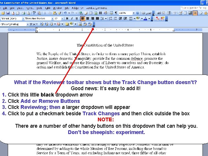 What if the Reviewer toolbar shows but the Track Change button doesn’t? Good news: