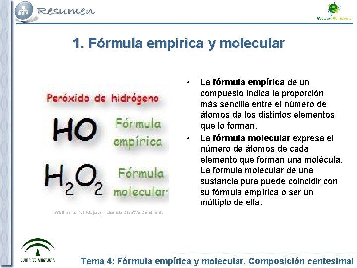 1. Fórmula empírica y molecular • • La fórmula empírica de un compuesto indica