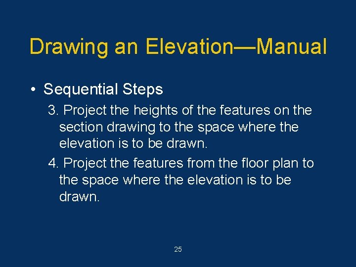 Drawing an Elevation—Manual • Sequential Steps 3. Project the heights of the features on