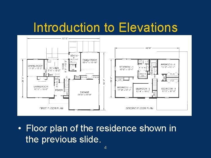 Introduction to Elevations • Floor plan of the residence shown in the previous slide.