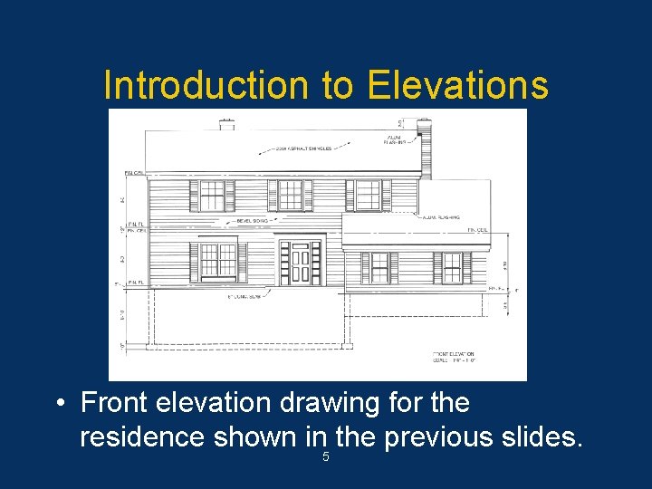 Introduction to Elevations • Front elevation drawing for the residence shown in the previous