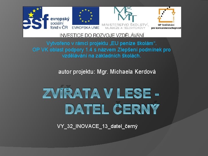 Vytvořeno v rámci projektu „EU peníze školám“. OP VK oblast podpory 1. 4 s