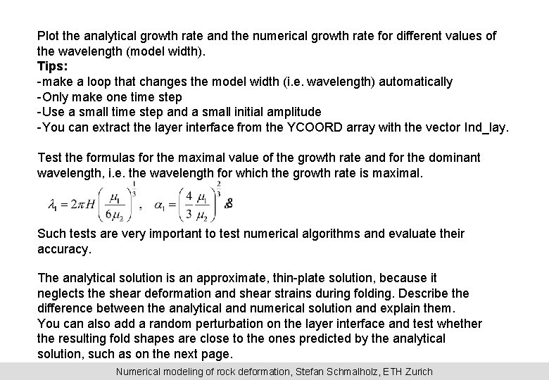 Plot the analytical growth rate and the numerical growth rate for different values of