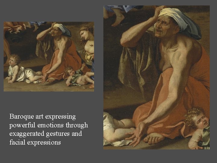 Baroque art expressing powerful emotions through exaggerated gestures and facial expressions Baroque art expressing powerful emotions through exaggerated gestures and facial expressions