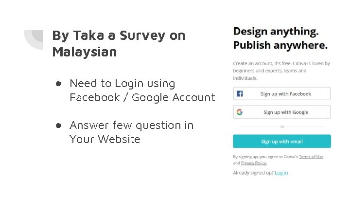 By Taka a Survey on Malaysian ● Need to Login using Facebook / Google